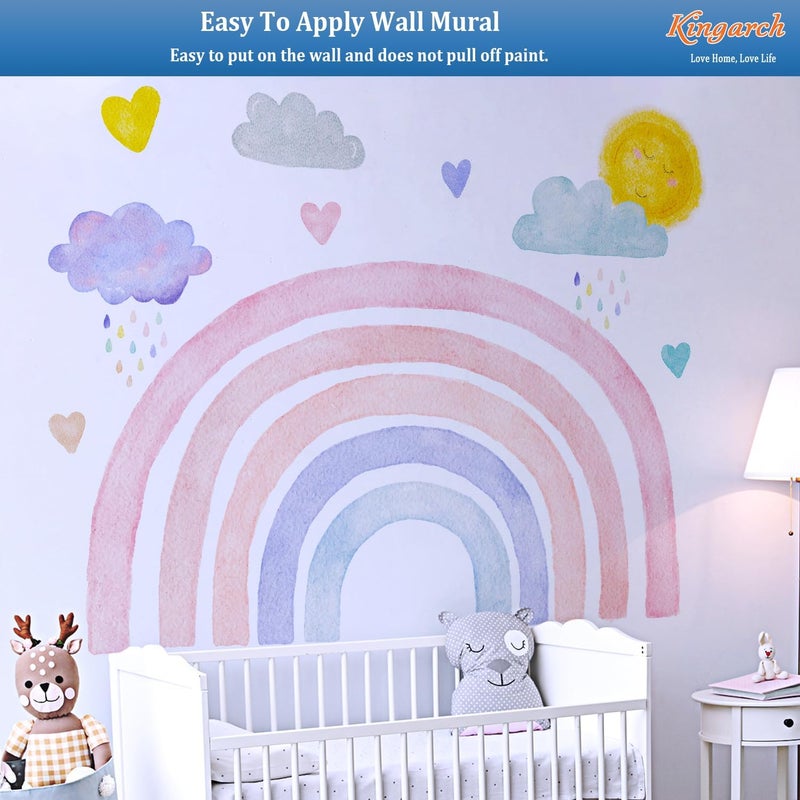 Kingarch Large Boho Rainbow Wall Decals, Clouds Sun Hearts Peel and Stick Fabric Nursery Wall Decor, Removable Home Room Wall Decor Murals Stickers for Kids Girls Toddler Bedroom Living Room Playroom - Image 5